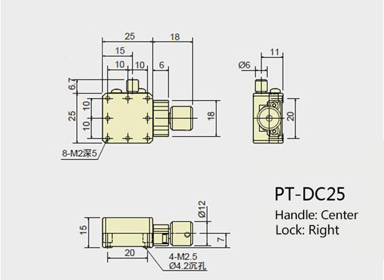PT-DC25/DC40/DC60 手動(dòng)平移臺 X軸燕尾式微調(diào)架 燕尾式位移臺