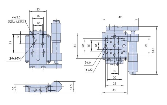 PP110-13-34C精密型手動(dòng)平移臺 微分頭側(cè)驅(qū)位移臺 X軸單軸滑臺