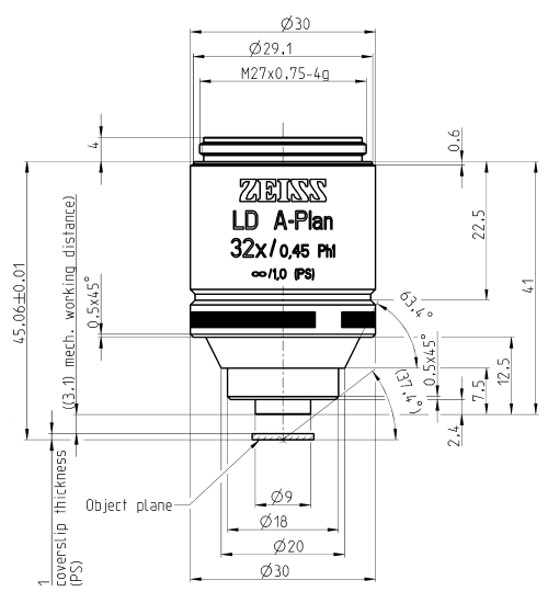 蔡司長工作距離物鏡Objective LD A-Plan 5x/0.15 Ph1 M27