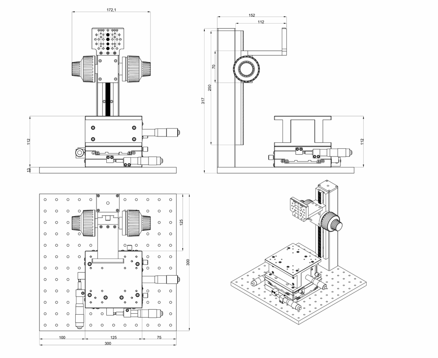 XYZ three-axis adjustment frame coarse and fine adjustment microscope stand 600